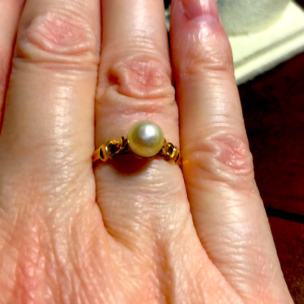 Genuine Cultured Pearl Yellow 14k Gold Ring Size 7 3/4 JUNE BIRTHSTONE 🌟